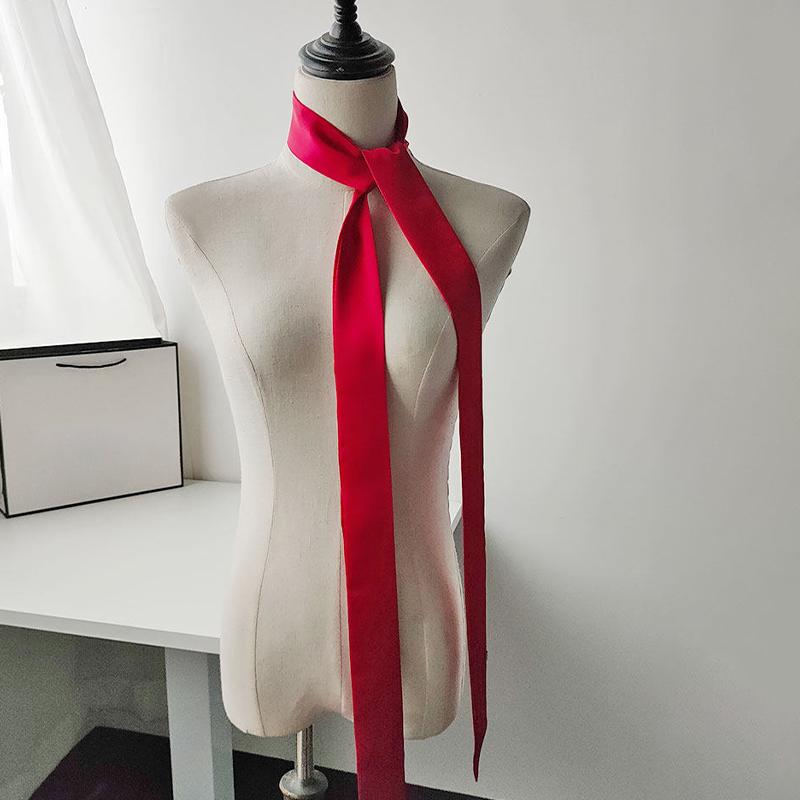 Women Long Narrow Scarf 190x4.5cm Polka Dot Satin Ribbon Headband Choker Multi Functional Accessory for Bags