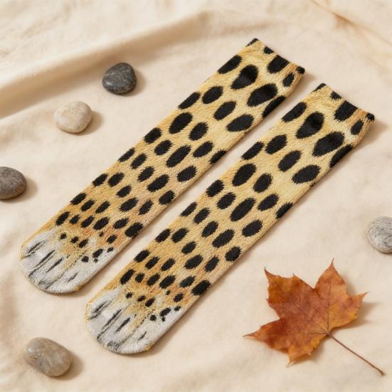 1 para długich skarpet 3D z kreskówkowym nadrukiem łap zwierząt, skarpetki sportowe, miękkie, wygodne, elastyczne, można prać w pralce