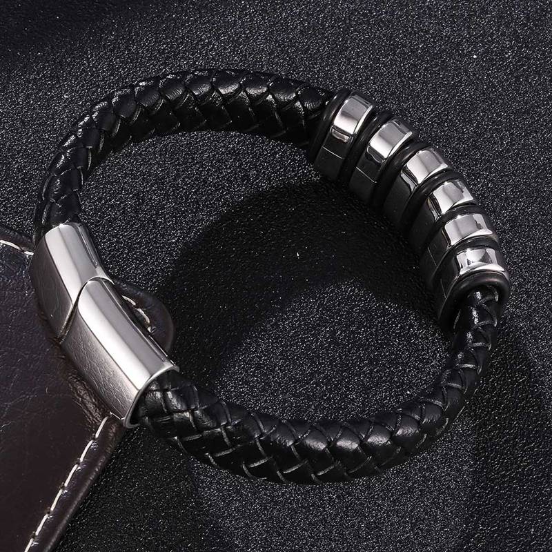 Woven Leather Rope Wrapping Special Style Classic Stainless Steel Men's Leather Bracelet New Design Decoration BB1082