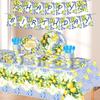 Retro Blue and White Porcelain Lemon-Themed Summer Party Tableware Set - Banner, Paper Plates, and Bunting Decorations