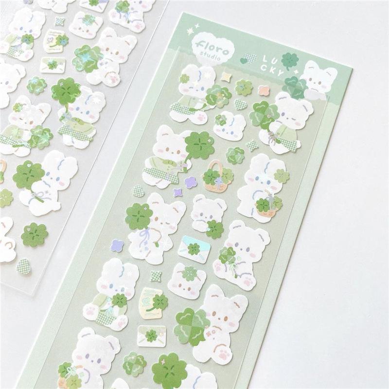 Gukka Korean Cute Rabbit & Four-Leaf Clover Glitter Stickers - Pudding & Rainbow DIY Stanning Set