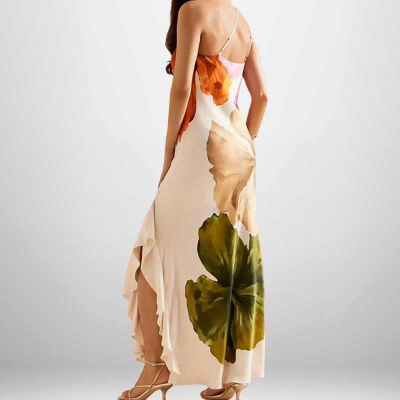 Wiosenna Moda Nowa Damska Elegancka Sukienka Bez Rękawów Jednoramienna na Ramiączkach z Nadrukiem