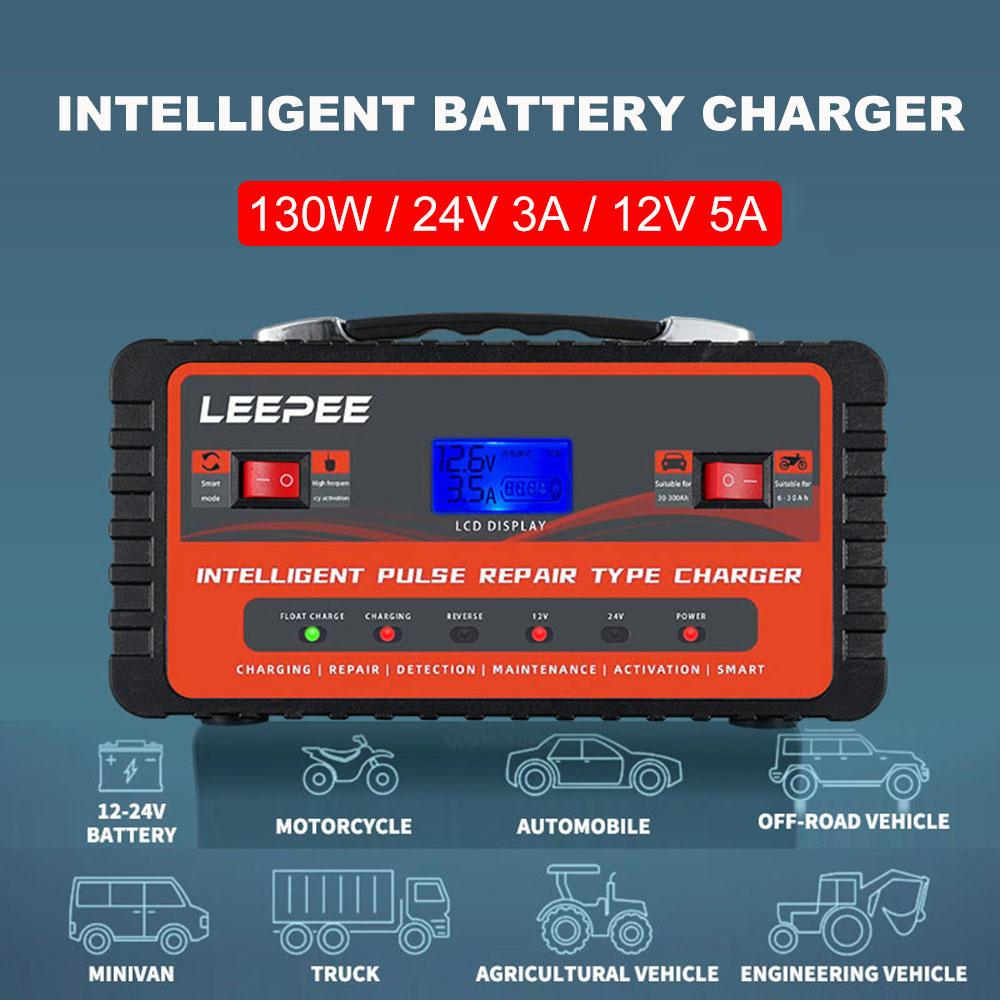 130W Battery Chargers RV Accessories Digital 12V/5A 24V/3A Fast Charge Switch Storage Cell Car Battery Pulse Repair Intelligent