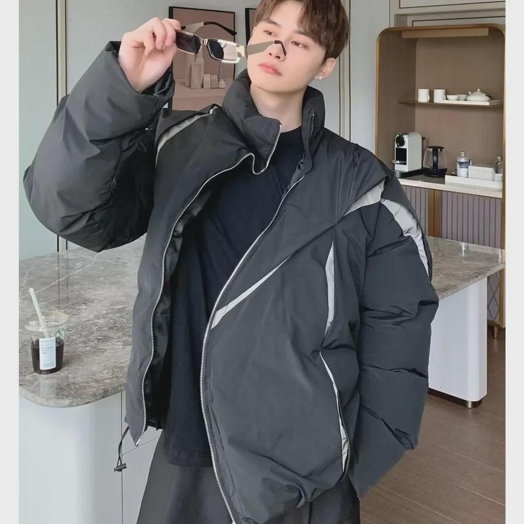 Unisex Trendy Pleated Stand Collar Cotton Jacket - Stylish and Warm Winter Coat