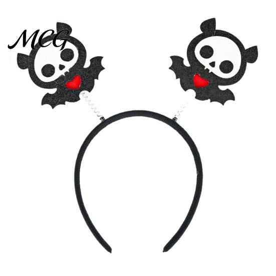 Festive Halloween Decoration Headband for Kids Adults, Glitter Pumpkin Bat Ghost Adjustable Hairband Skull Hair Accessories Cosplay Dress Up