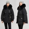 Womens Winter Puffer Coat With Faux Fur Collar Short Slim Fit Cotton-Padded Jacket Cold Weather