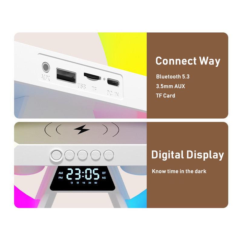 VAORLO 15W Wireless Charger + Wireless 5.3 Speaker + RGB Light + Time Alcok 4 IN 1 For Iphone 15 15pro 15promax