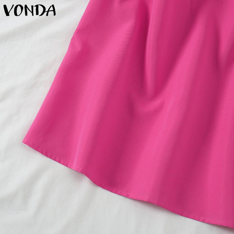 VONDA Women Summer Round Neck Sleeveless Solid Color Vests