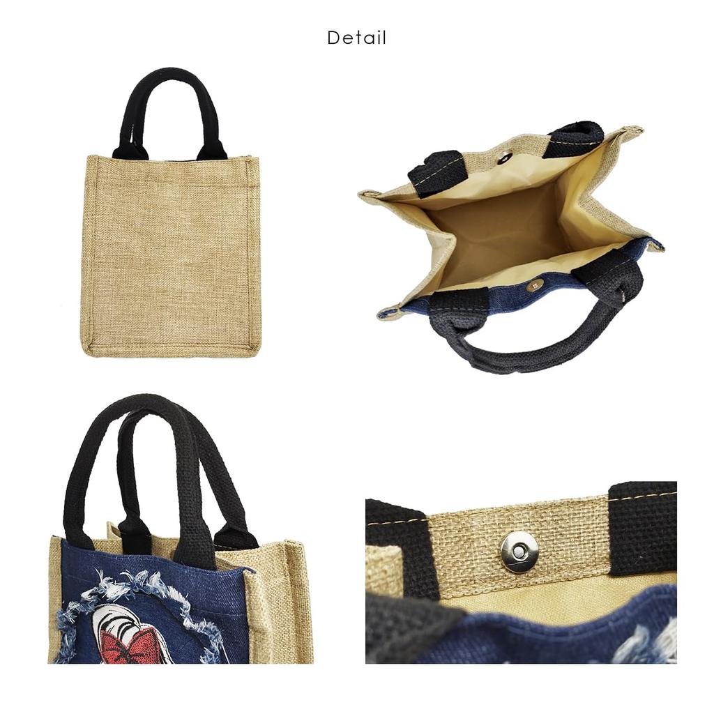 DIVA Rose Jute Bag, Women's Stylish Linen Tote Bag, Basket Bag, Summer, Small, Lightweight Handbag, Tote Bag, Girl's Jute (Light Blue)