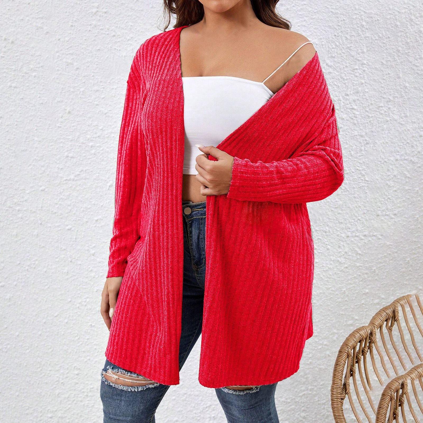 

Женский однотонный свободный кардиган с длинными рукавами, вязаный жакет XL красный