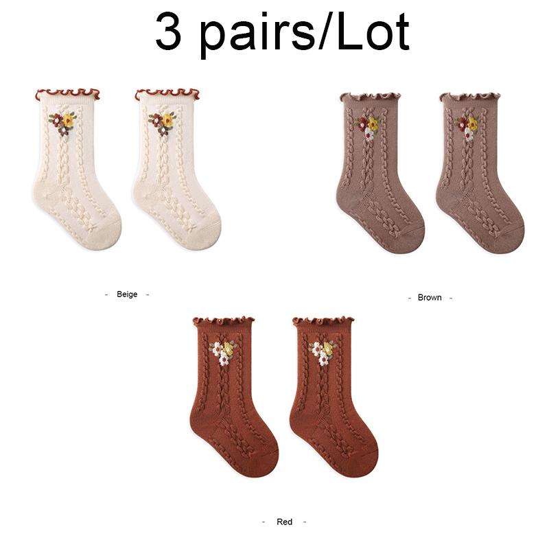 3 Pairs Baby Girl Socks Toddler Foral Cotton Autumn New Infant Tube Socks Newborn Princess Socks For Girls
