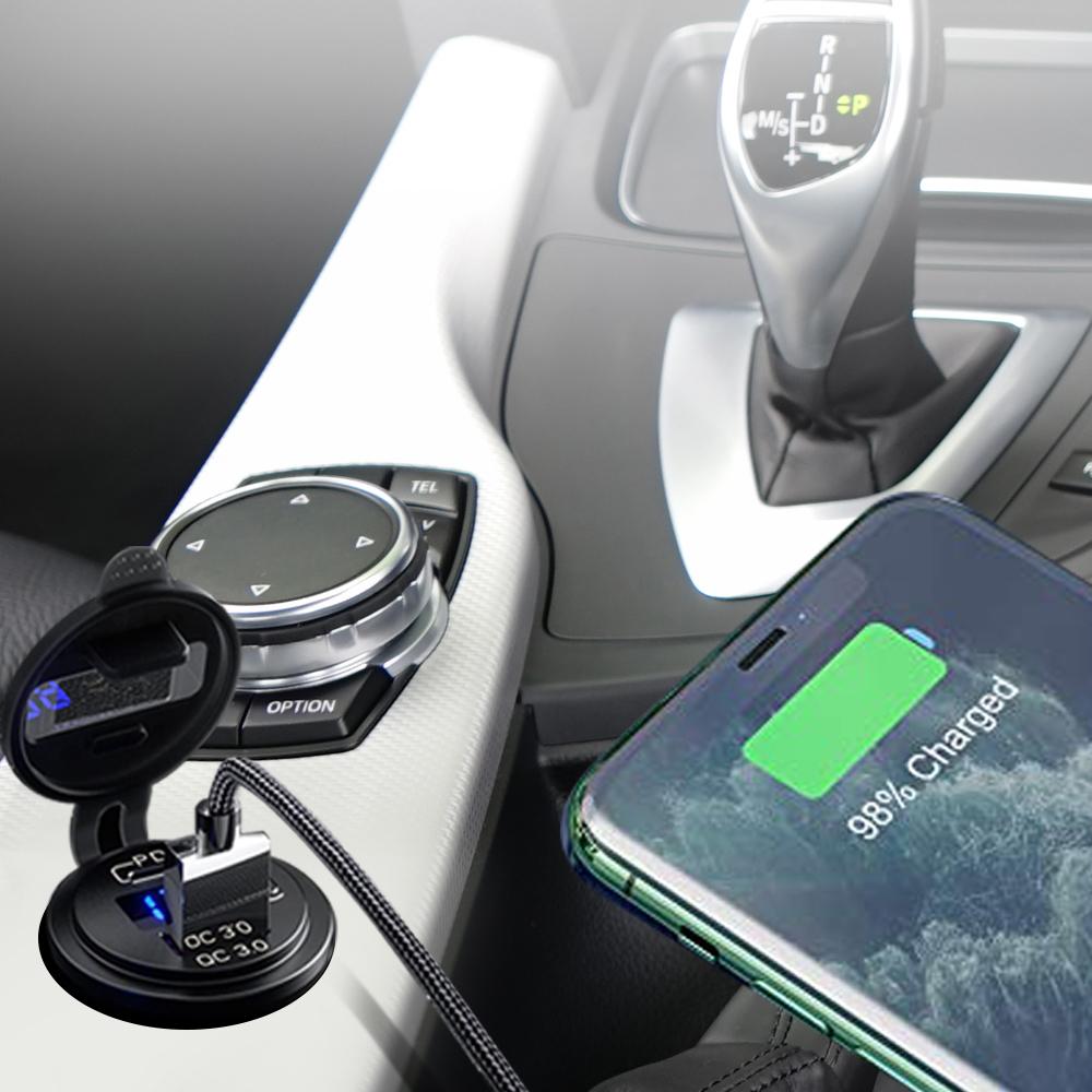 12V/24V Car Charger Socket with ON/Off Switch Voltage Display  45W PD USB QC 3.0 Fast Charger for Car Truck Boat RV Motorcycle