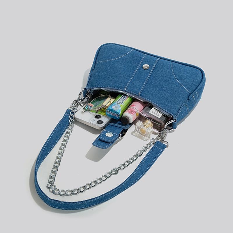 High-End Denim Canvas Small Bag for Women 2025 New European and American Style Hot Girl Shoulder Bag Chain Crossbody Bag Small Square Bag