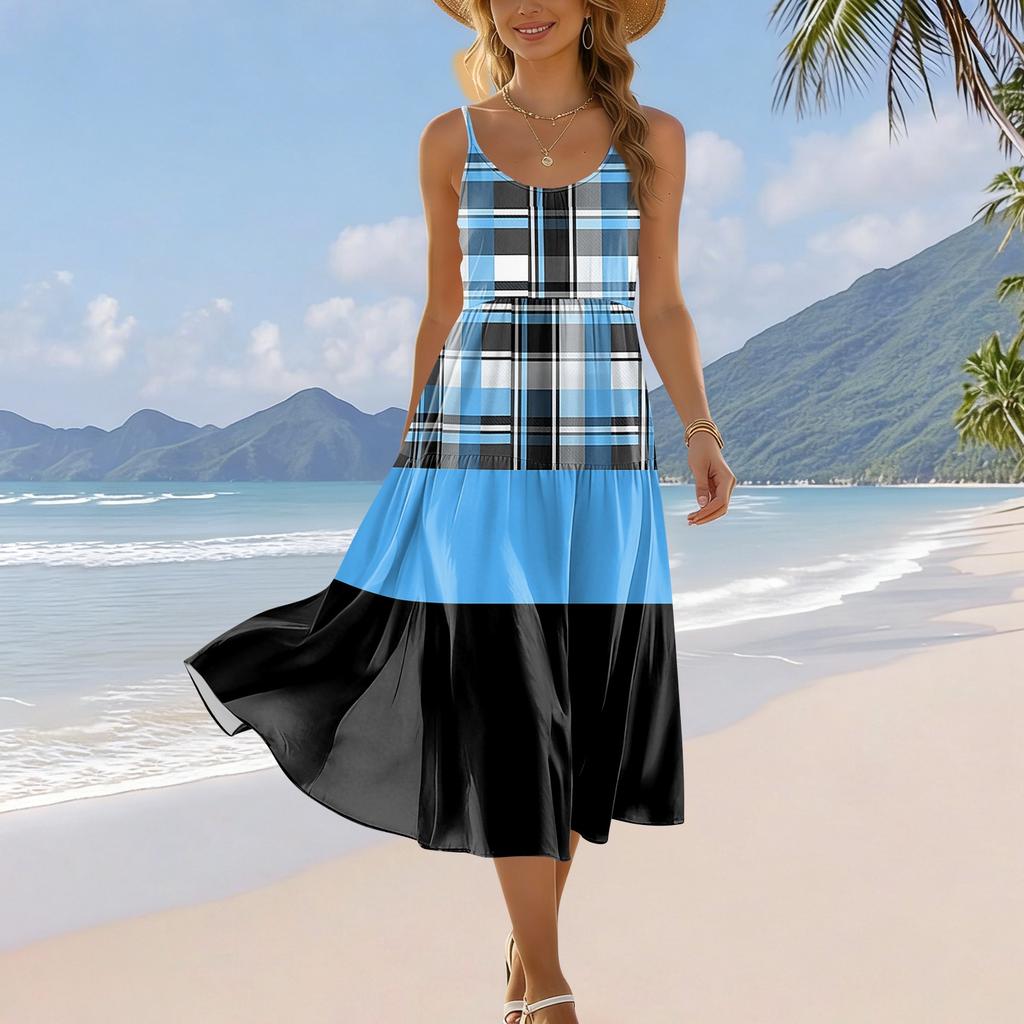 Ärmelloses Midi-Kleid mit Spaghettiträgern und Animal-Print für Damen Locker geschnittenes Sommer-Freizeitkleid für den täglichen Gebrauch