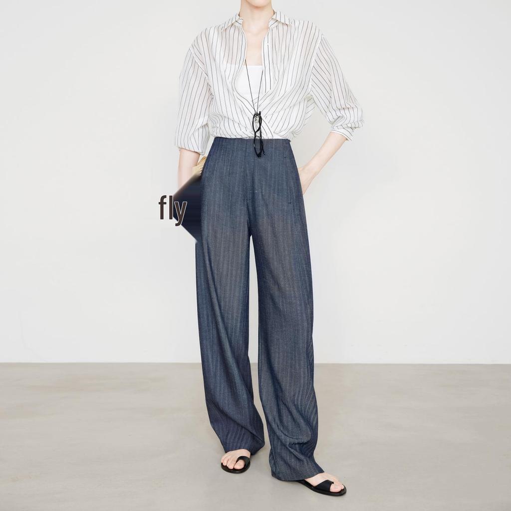 Women's Anti-Wrinkle Tencel Linen Pants, Spring/Summer, Loose Herringbone, Wide-Leg Design, Original Linen Color, Style 7896.