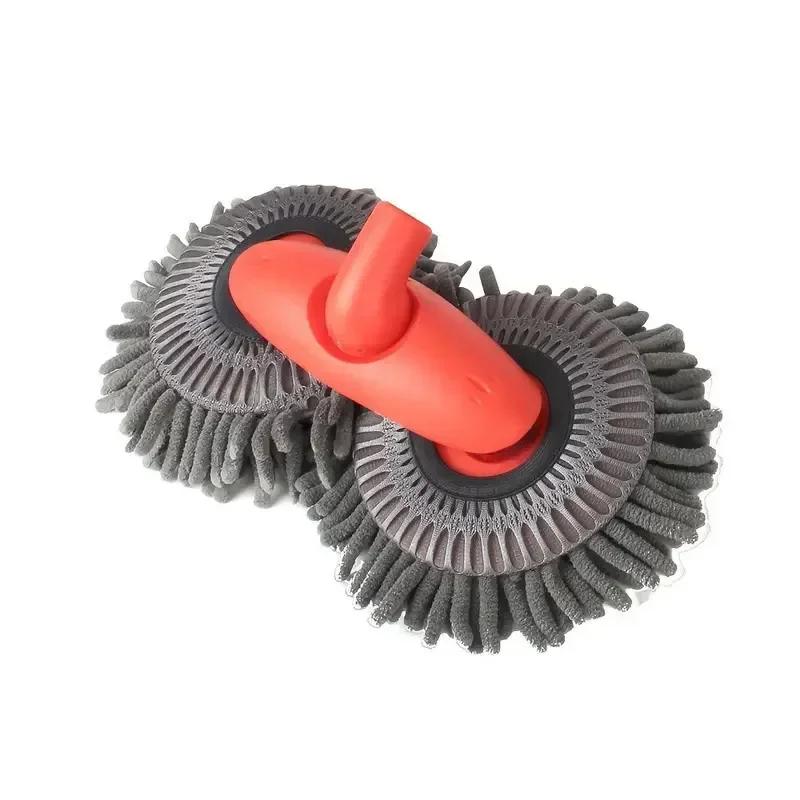 Car Washing Mop with Rotating Double Brush Head Telescopic Retractable Design Double Layer Car Wash Brush for Easy Cleaning Rags