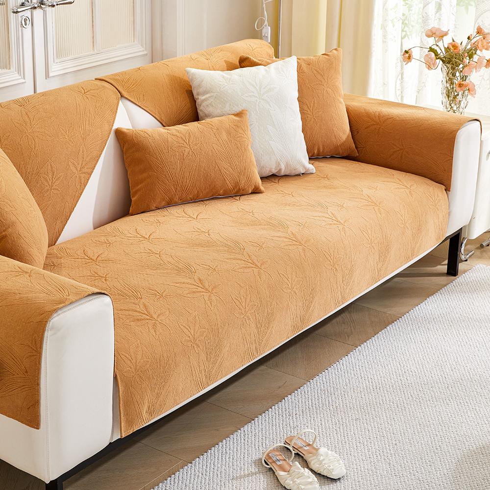 

Чехол для дивана из шенилла, нескользящий, универсальный, четыре сезона, однотонный, полосатый, коврик для дивана для гостиной, подушка для дивана, дома 70*70cm оранжевый