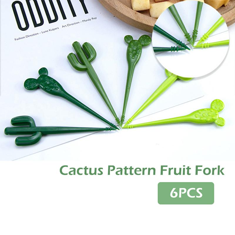 6 Pcs Mini Cactus Food Pick Kid Food Fruit Fork Bento Box Decor Reusable