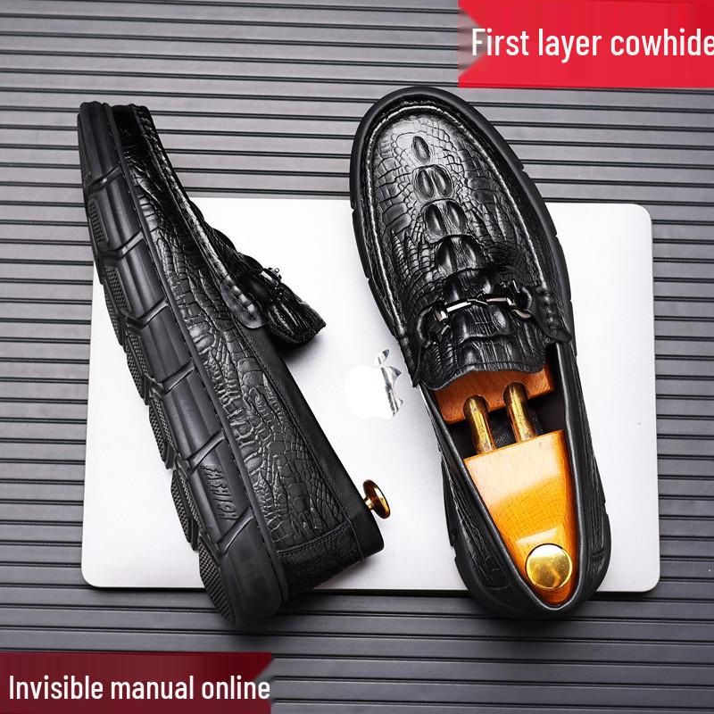 

Men s Genuine Leather Crocodile Pattern Loafers - Non-Slip, Soft Sole, Breathable, and Wear-Resistant for Autumn Trends 38 чорний