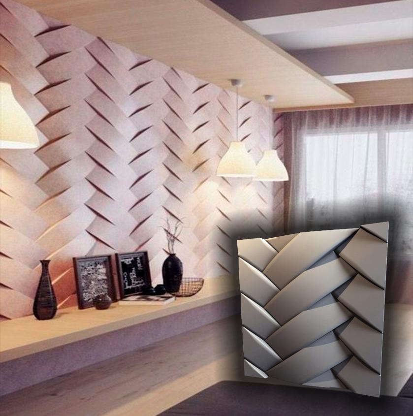 3D nástěnný panel Forma na sádrové, sádrové nebo betonové dlaždice pro dekorativní nástěnné panely 'Copánky'