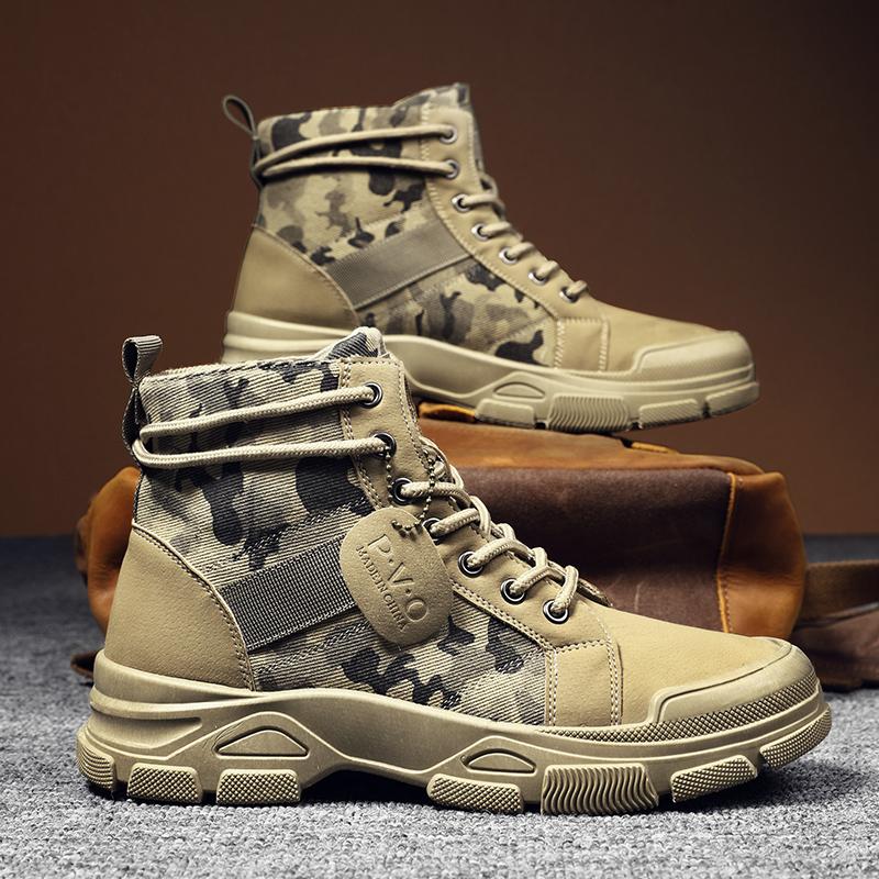 High-Top Boots for Men Autumn Camouflage Desert Casual Flats Mens Boot Breathable Non Slip Work Shoes for Men Zapatillas Hombre