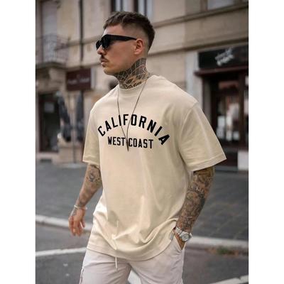 Cotton 2024 New Summer Fashion Men's T-shirt English Letter Print Pattern Casual Loose Street Fitness High Quality Cotton Tops Clothing