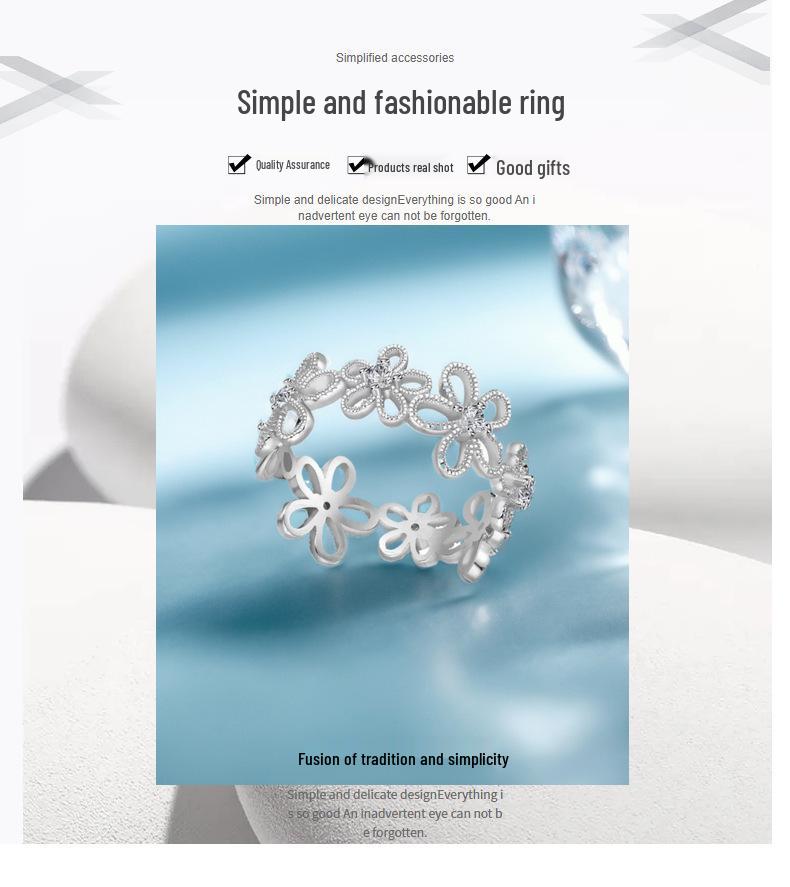 925 Sterling Silver Floral Shadow Lace Ring: Elegant Hollowed-Out Flower Design for Women