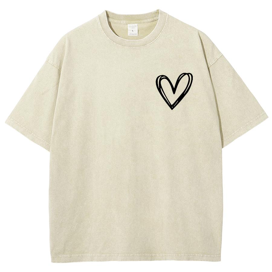 Colorful Round Neck Washed Denim Short-sleeved T-shirt Snowflake Pattern Love Print Back Letter Print Leisure Loose