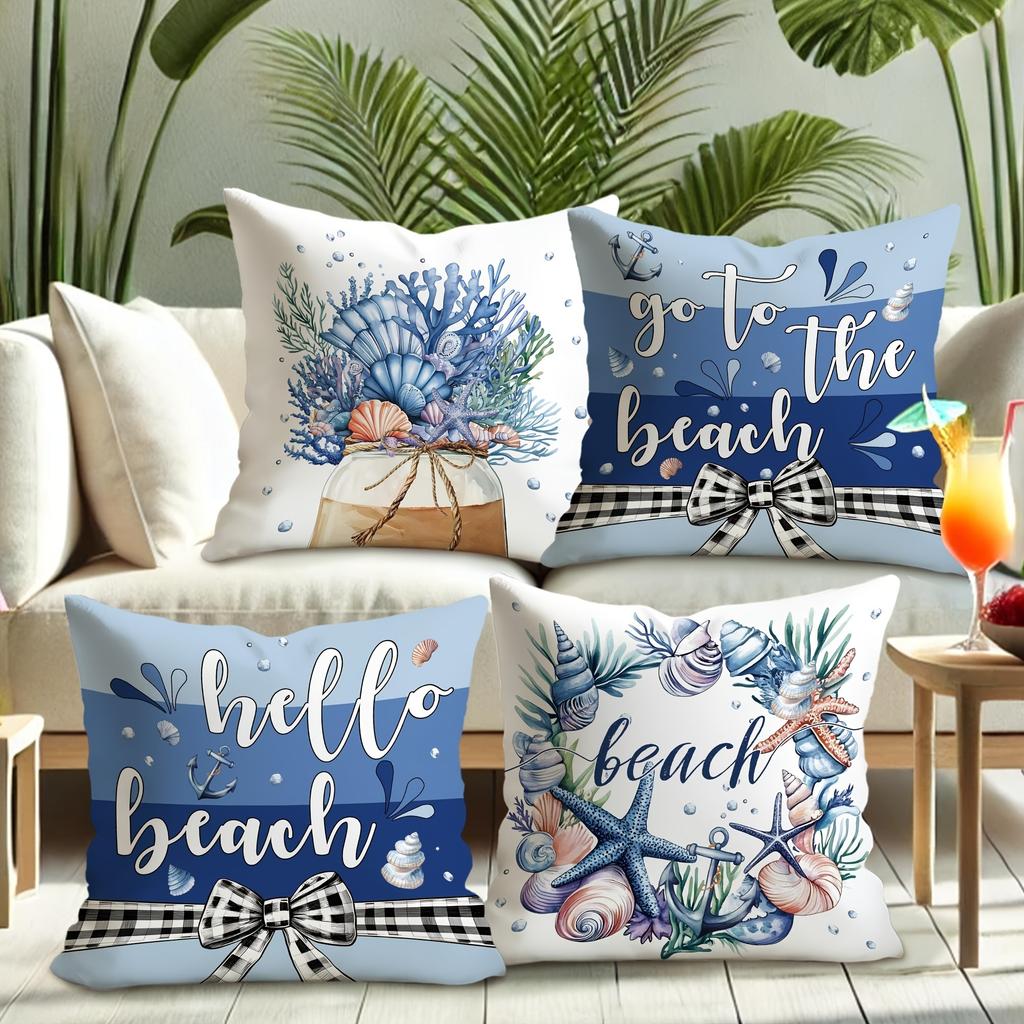 Beach - Inspired Nautical Pillow Cover: Seashells, Anchors and Coastal Quotes, Sofa Cushion Cover, Bedroom Room Decor
