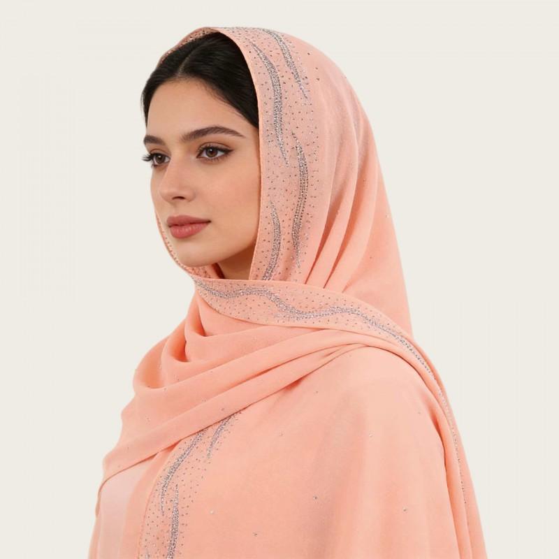 Womens Chiffon Scarf With Rhinestone Pearl Embellishment Ethnic Style Long Wrap Headband Accessory Elegant Lady Fashion