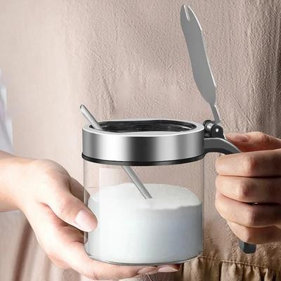 1Pcs Glass Seasoning Jar Stainless Steel Lid With Spoon Condiment Bottle Salt Shaker Kitchen Supplies Storage Set Spice Boxes