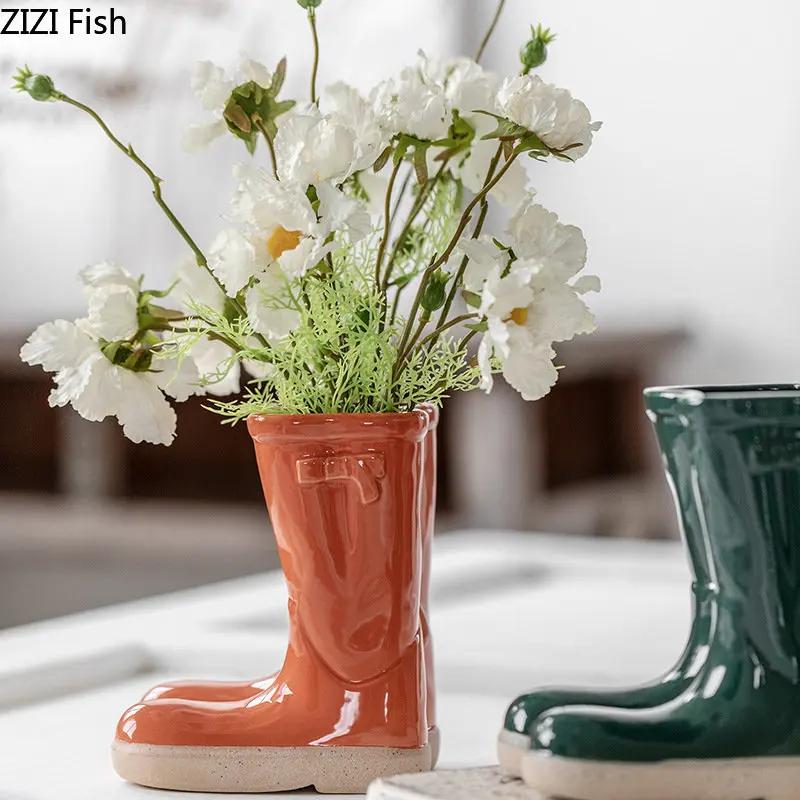 Boots Shaped Ceramic Vase Potted Flower Pots Desk Decoration Flower Arrangement Room Aesthetics Modern Home Decor Floral Vases
