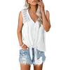 Women's Sleeveless V-Neck Vest Lace-Up Hollow-Out Lace Tank Top for European and American Summer