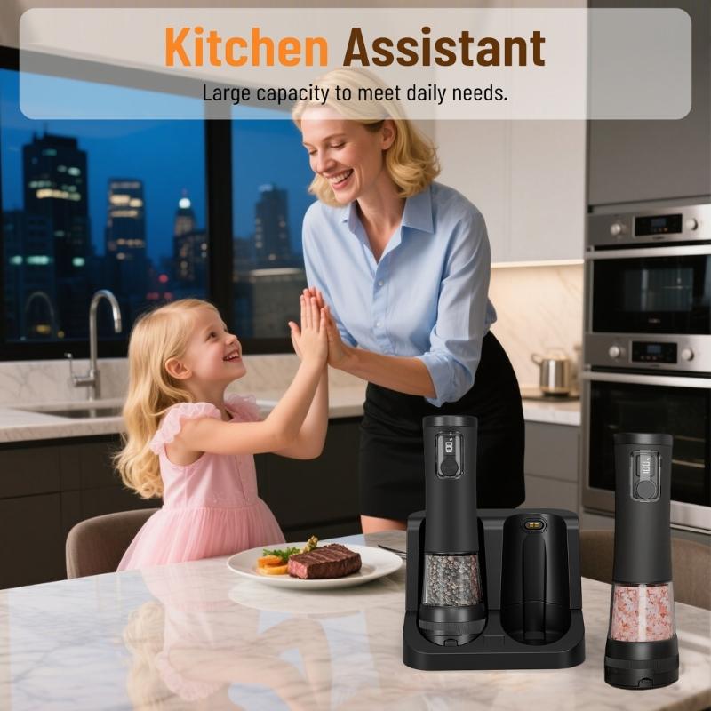 USB C Rechargeable Electric Salt Pepper Grinders With 100ml Large Capacity Clear Window And Dustproof Base For Kitchens