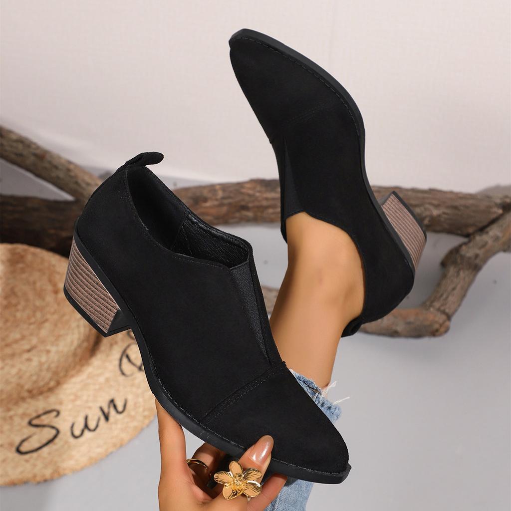 Scarpe elastiche a punta western con tacco spesso taglia grande Chelsea piccole scarpe in pelle Capodanno