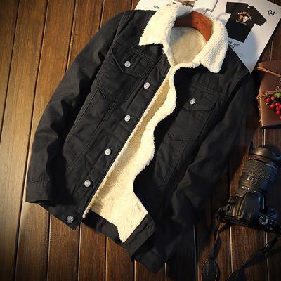 Winter Cashmere Denim Jacket for Men with Thick Warm Lamb Cashmere Denim Jacket for Autumn and Winter