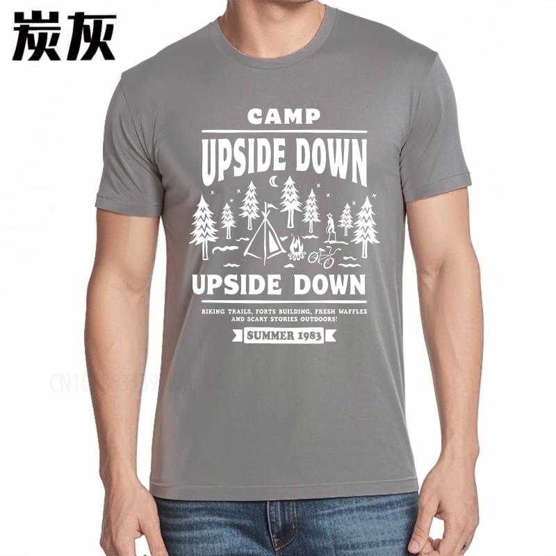 Graphic summer For her tshirt Camp Upside Down Forest Campfire Adventure Summer 1983 Short Sleeve Comfortable Oneck Tee shirt