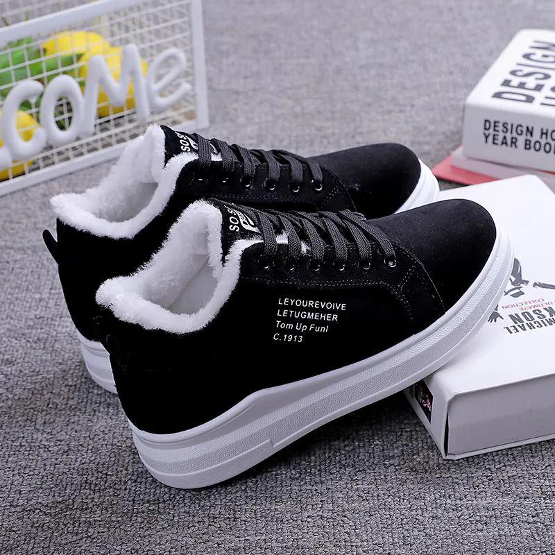 WTEMPO 2026 Winter New Velvet White Shoes Women's Korean Version Lace Up Casual Sports Cotton Shoes Leather Face Student Shoes Snow Boots