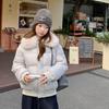 Smoke navy blue short puff down cotton clothes women's winter new removable fur collar warm cotton coat