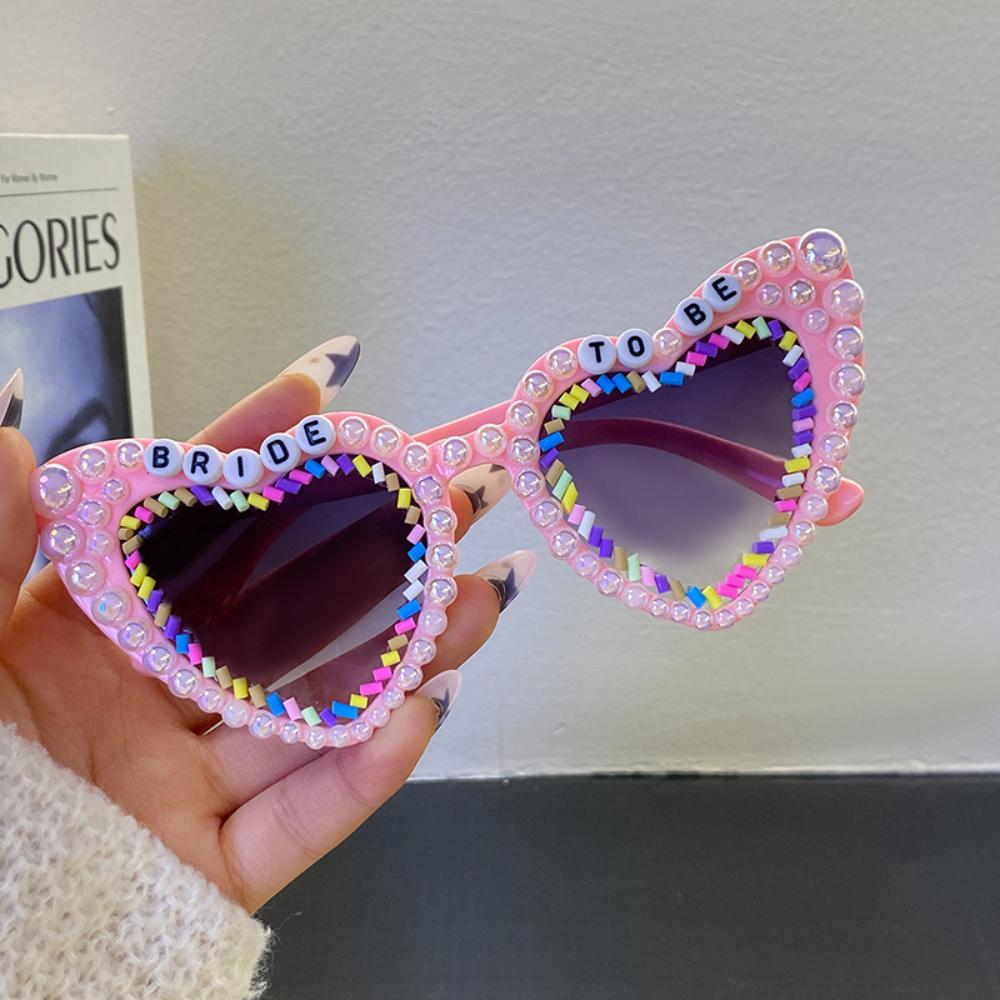 KLASSNUM Sunglasses Heart-Shaped Bachelorette Sun Glasses Rhinestone Eyeglasses Unique For Bridesmaid Bride Bachelorette Party