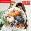 2D Flat, Vintage Fall Thanksgiving Metal Wall Decor - Round Rustic Pumpkin Wreath Sign with Beige/Orange/Blue/Leaf Colors, Durable Aluminum