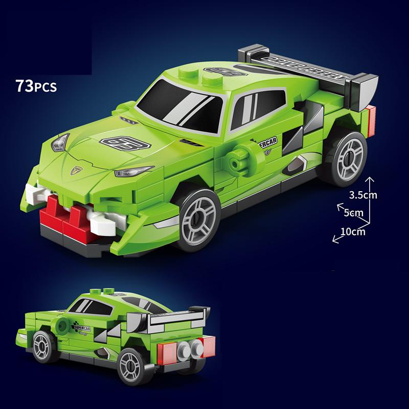 NEU DIY Vier Gitter Rennwagen Rennwagen Rückziehgeschwindigkeit Fahrzeug Bausteine Set Jungen Steine Filmmodell Kinderspielzeug Stadt Ideen