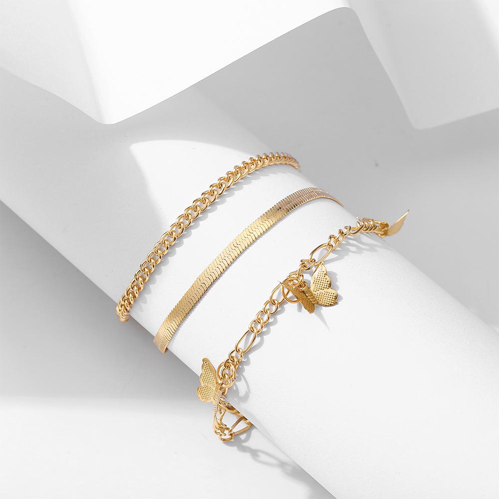Creative Snake Bone Chain Butterfly Pendant Anklet Punk Style Personality Temperament Alloy Multilayer Anklet Female