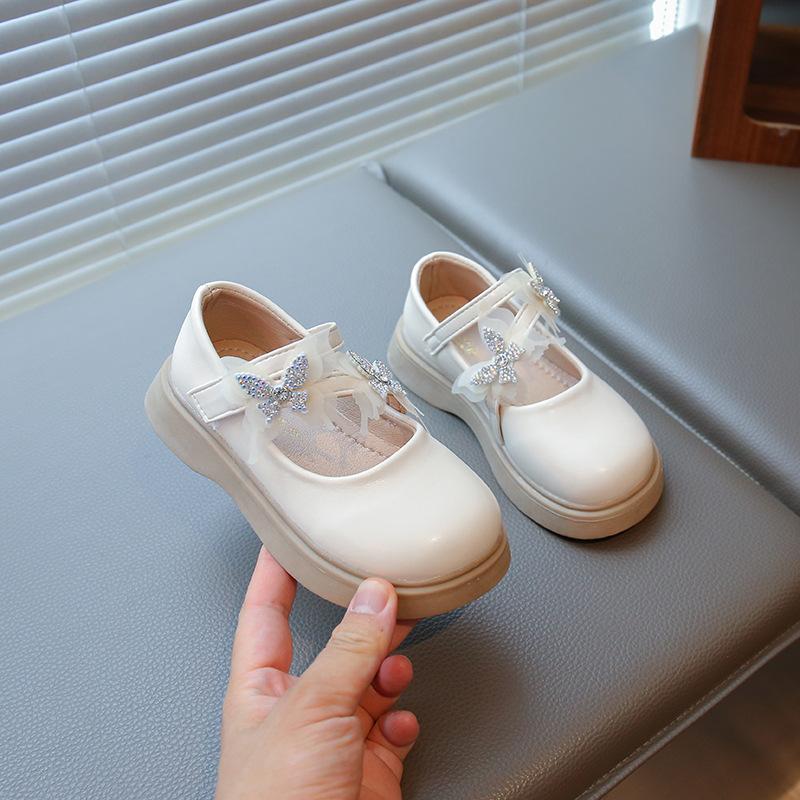Spring and Autumn New Style Girls Sweet Bow Performance Soft Sole Leather Shoes