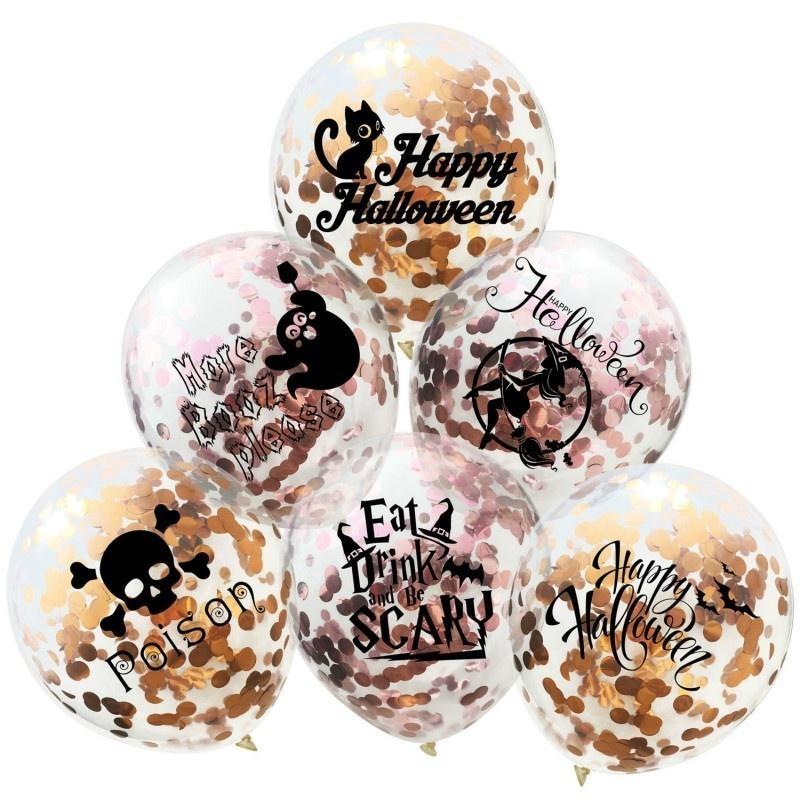 4pcs 12inch Halloween Transparent Champagne Confetti Latex Balloons Skull Witch Ghost Black Cat Halloween Scary Decors Supplies