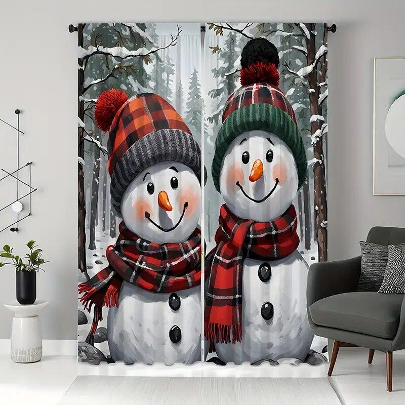 Christmas snowman printed curtains   Christmas decorations   bedroom and living room   home decoration   room decoration
