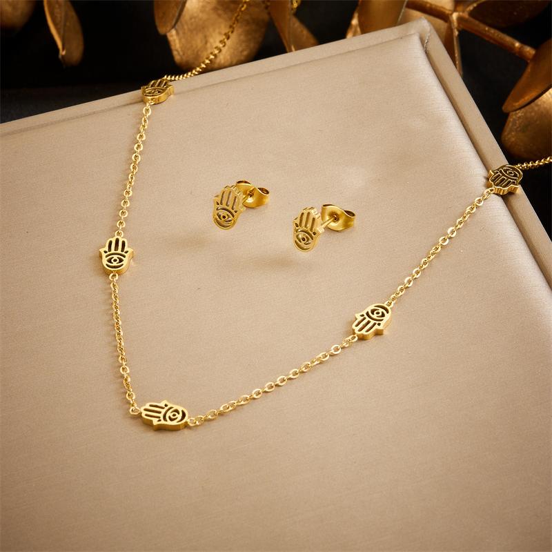 DIEYURO 316L Stainless Steel Tree of Life Turquoise Golden Necklace Earrings For Womens New Party Gift Fashion Jewelry Set