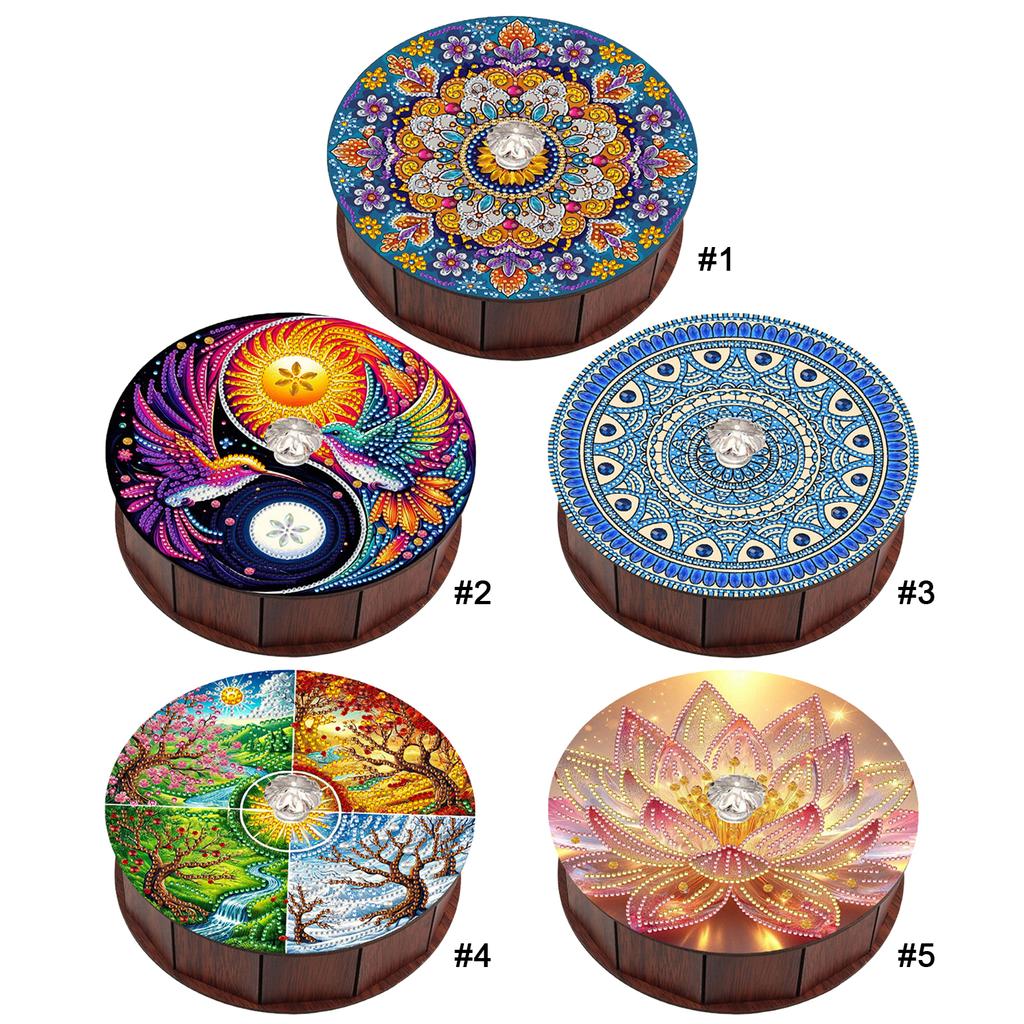 DIY Diamond Painting Colored Pattern Wood Case Partial Drill Crystal Mosaic Storage Container for Home Car Desk Decoration Craft