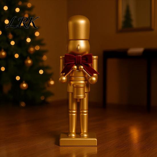 Decorative Wooden Soldier Statues Christmas Nutcracker Ornaments, Neutral Figures with Velvet Bow, DIY Festive Indoor Shop Display Ornaments Ornament