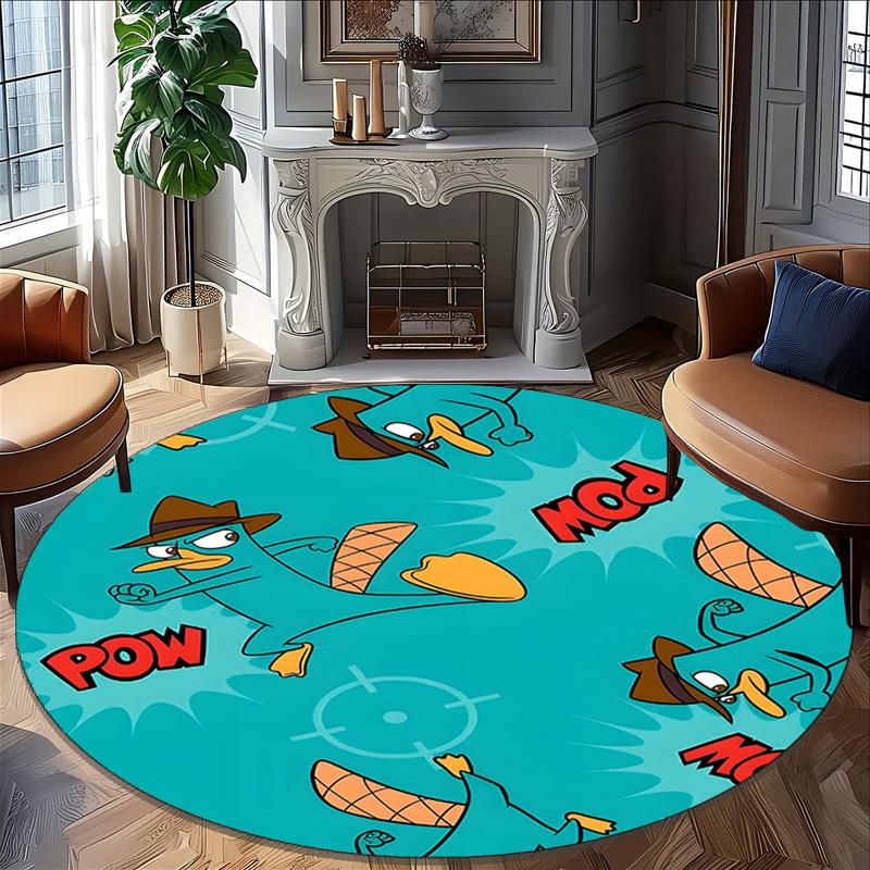 1pc Phineas and Ferb1 Carpet, Round Rug, Comfortable, Suitable for Entryways, Living Rooms, Office, And Bedrooms, Christmas Decoration